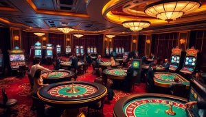 Players enjoying games at rr88.com casino, featuring roulette and poker tables.
