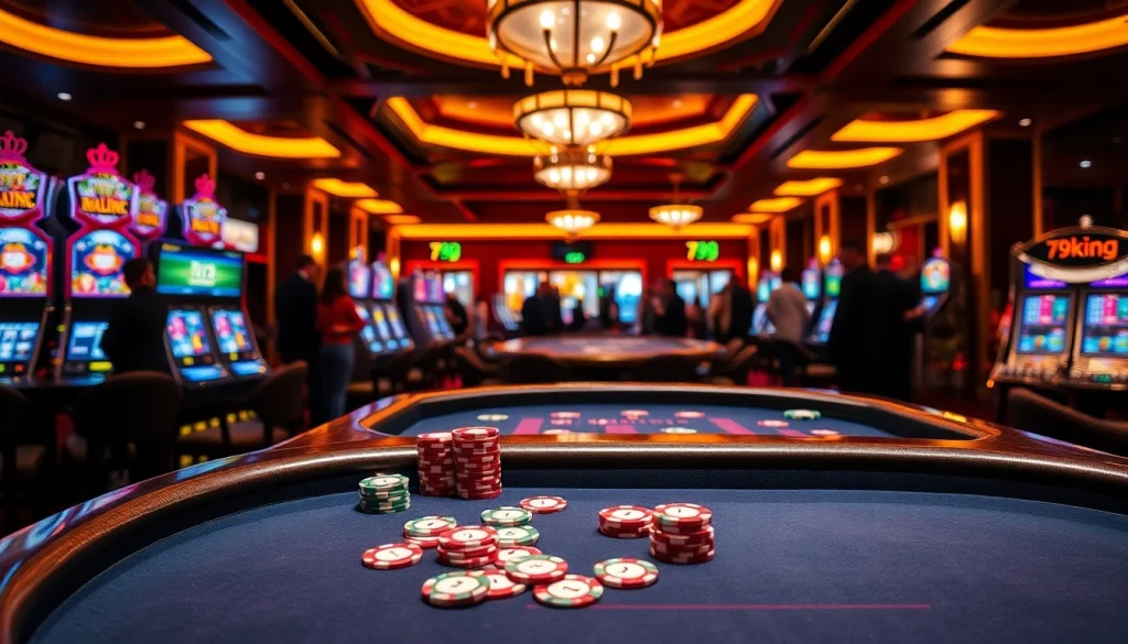 Engaging scene at 79king casino showing vibrant poker chips and gaming table excitement.