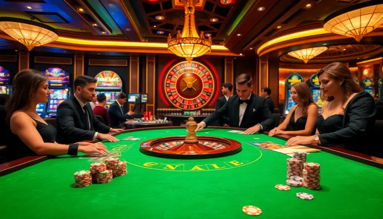 Experience the excitement at MM88 with vibrant casino tables and players placing bets.