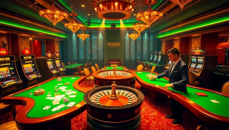 Experience the thrill of MM88 with vibrant casino tables and exciting gambling action.