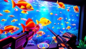 A player engaging in game bắn cá đổi thưởng, targeting colorful fish in a vibrant ocean environment.