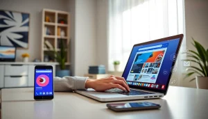 Sogou浏览器 showcasing a user-friendly interface on a modern laptop, highlighting speed and customization features.