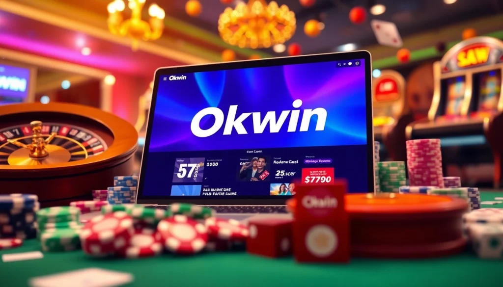 Engage with Okwin's exciting online casino experience featuring vibrant gaming elements and luxury ambiance.