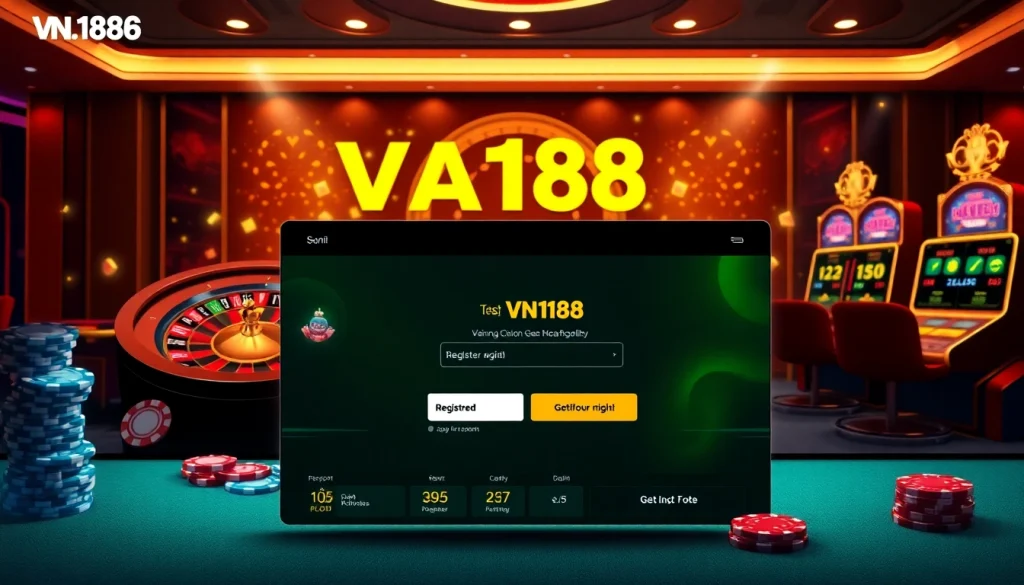 A colorful and dynamic gaming interface showcasing vn168 đăng ký for new players in an online casino.