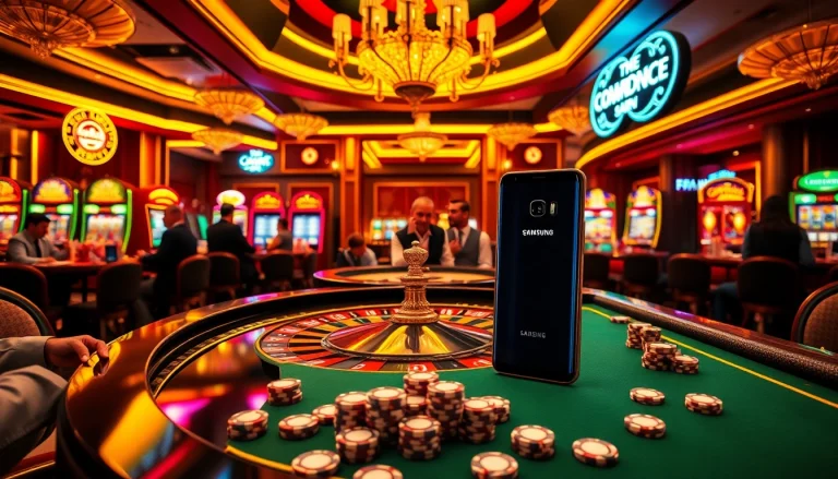 S 8 casino scene featuring players at a roulette table in a vibrant gambling environment.