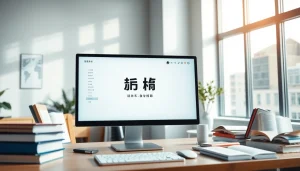 Explore the 有道翻译 app displayed on a sleek workspace computer.