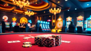 Experience the thrill of KJ C at a luxurious casino table with cards and chips.