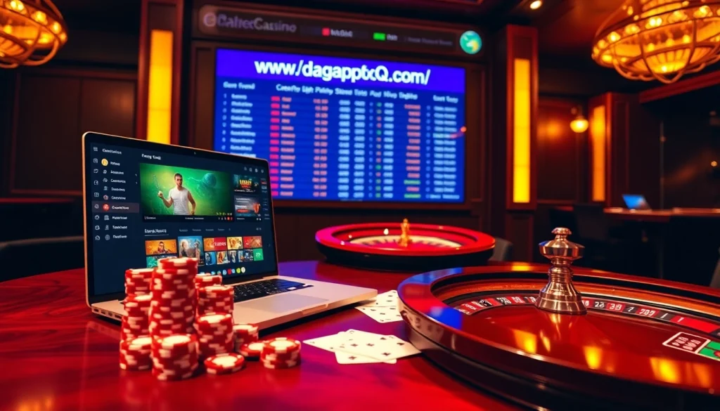 Experience online gambling action with energetic visuals from https://dagapq.com/ at a luxurious casino table.