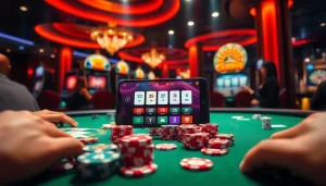Experience the excitement of gambling with tải app uu88 displayed on a smartphone amidst a vibrant casino setting.