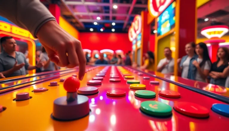 Permainan plinko demo yang menarik dan penuh warna di dalam arena, menarik perhatian pemain.