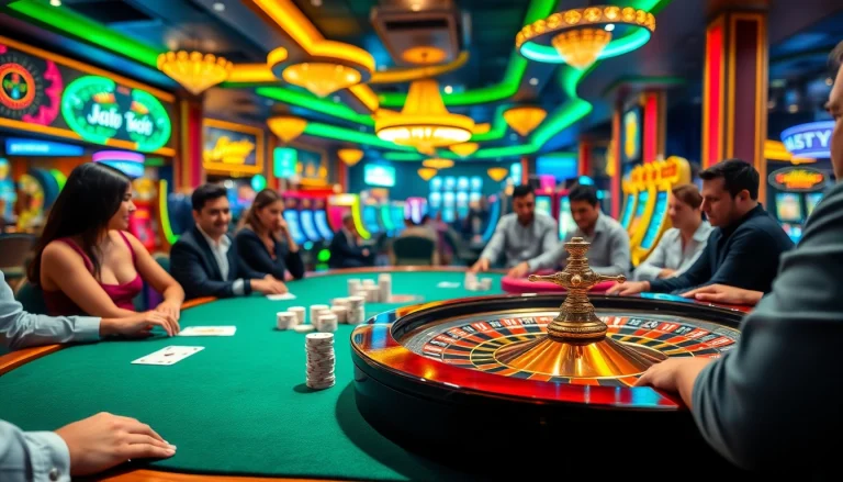Experience thrilling games at Sunwin's high-stakes poker table amidst a vibrant casino atmosphere.