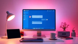 Experience AI chat sex with intimate, engaging chatbot interactions in a cozy, modern workspace.