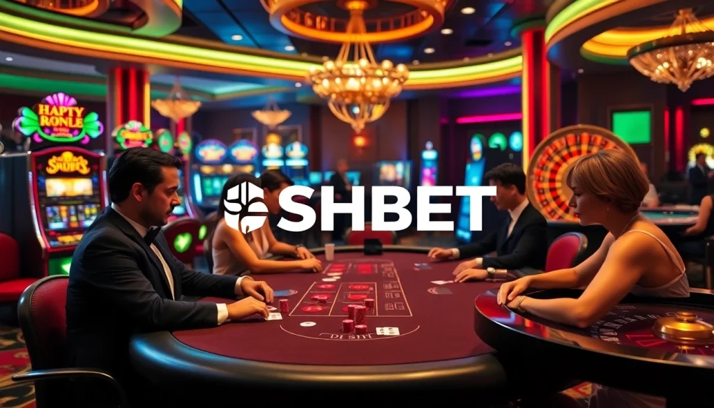 Engaged players enjoying SHBET gaming experience at an upscale casino.
