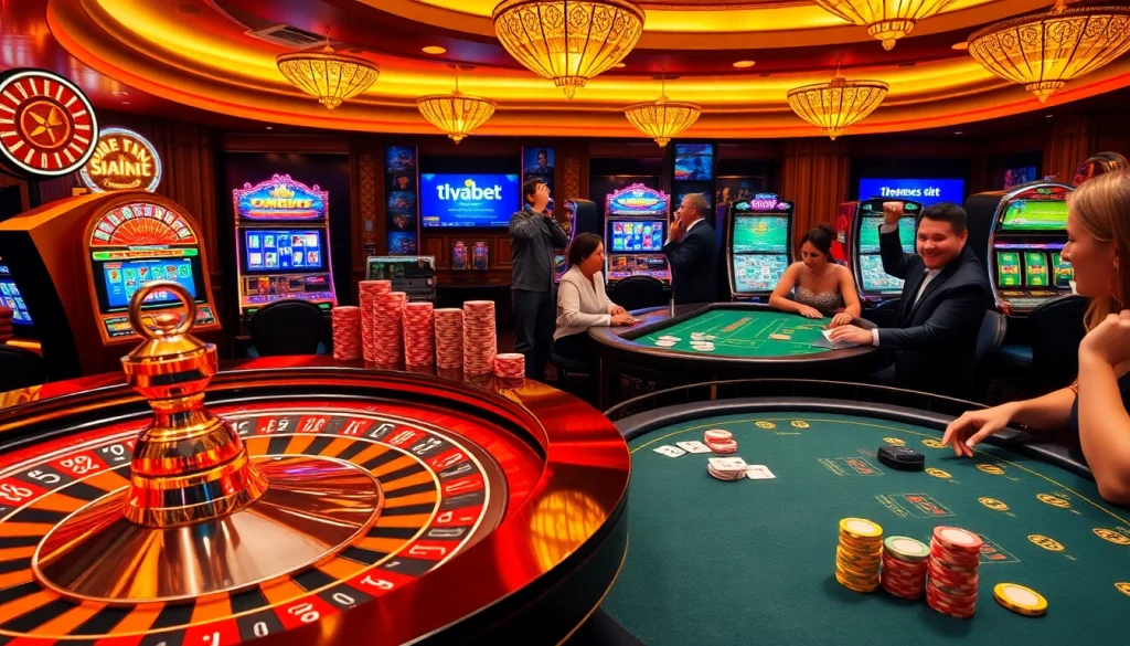 Engaged players enjoying casino games at tha-bet, highlighting vibrant roulette and poker action.