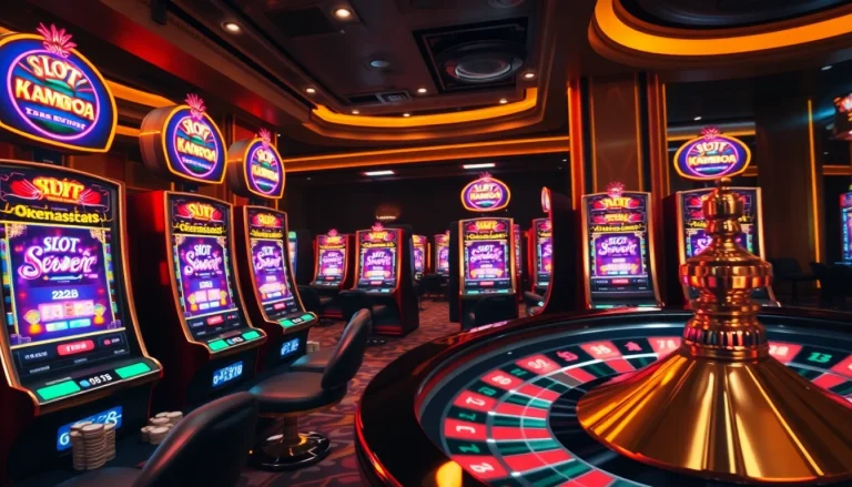 Engage with the slot server kamboja action in a vibrant online casino atmosphere filled with spinning reels and poker chips.