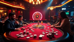 Engaged players at a poker table showcase the thrill of gaming at https://789winjj.com/, with colorful chips and vibrant casino lights.