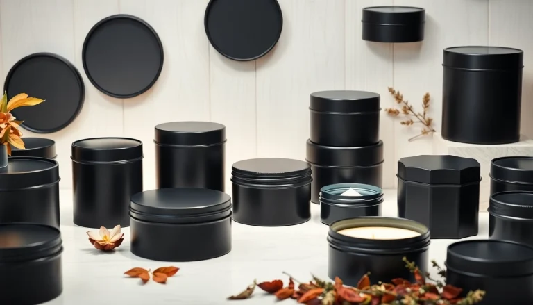 Black tins collection showcasing various styles and uses for high-end products.