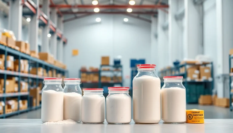 Der süßstofflieferant präsentiert eine moderne Lagerumgebung mit verschiedenen Süßstoffen.