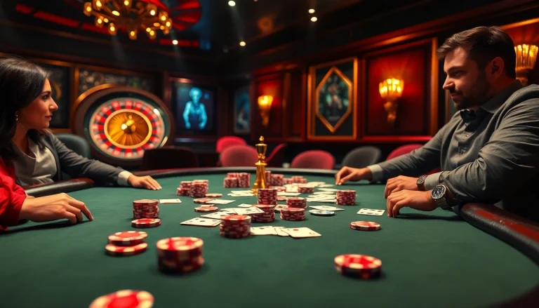 Engaging scene of a high-stakes poker game featuring AF88-themed casino elements.