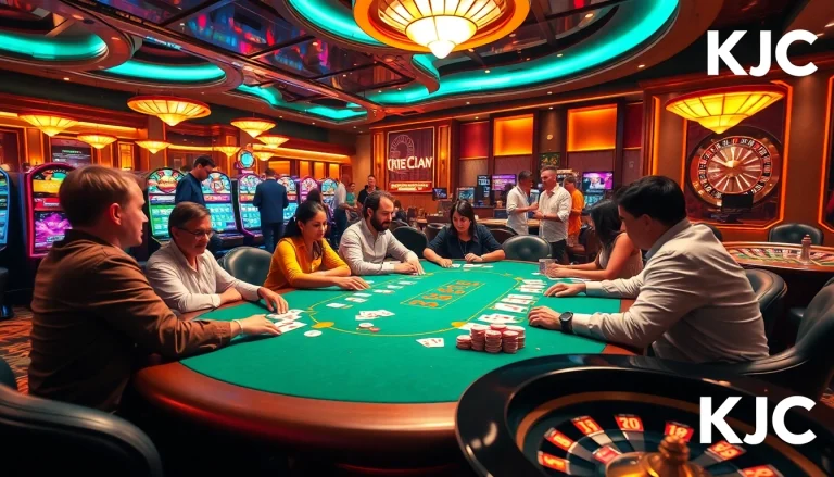 KJC players engage in a thrilling poker game amidst elegant casino decor.