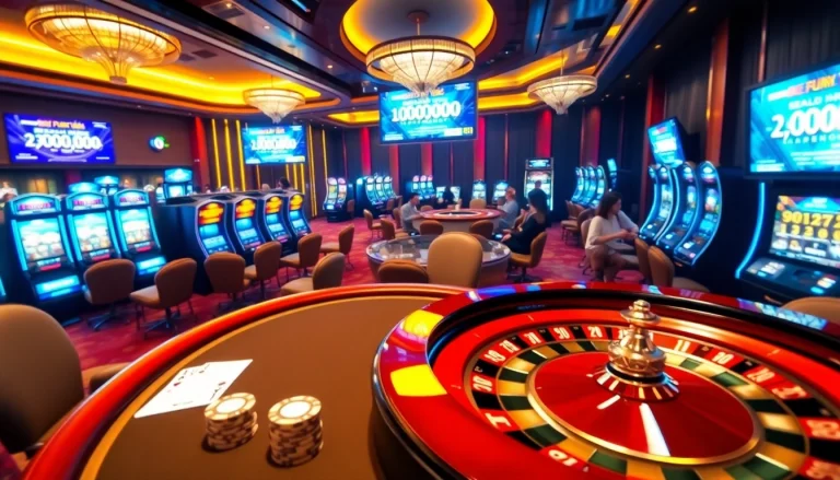 Experience thrilling gameplay at Fly88 Legal, featuring poker tables, slot machines, and roulette wheels.