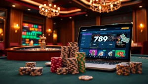Engaging online gambling scene showcasing đăng nhập 789BET feature with poker chips and roulette.