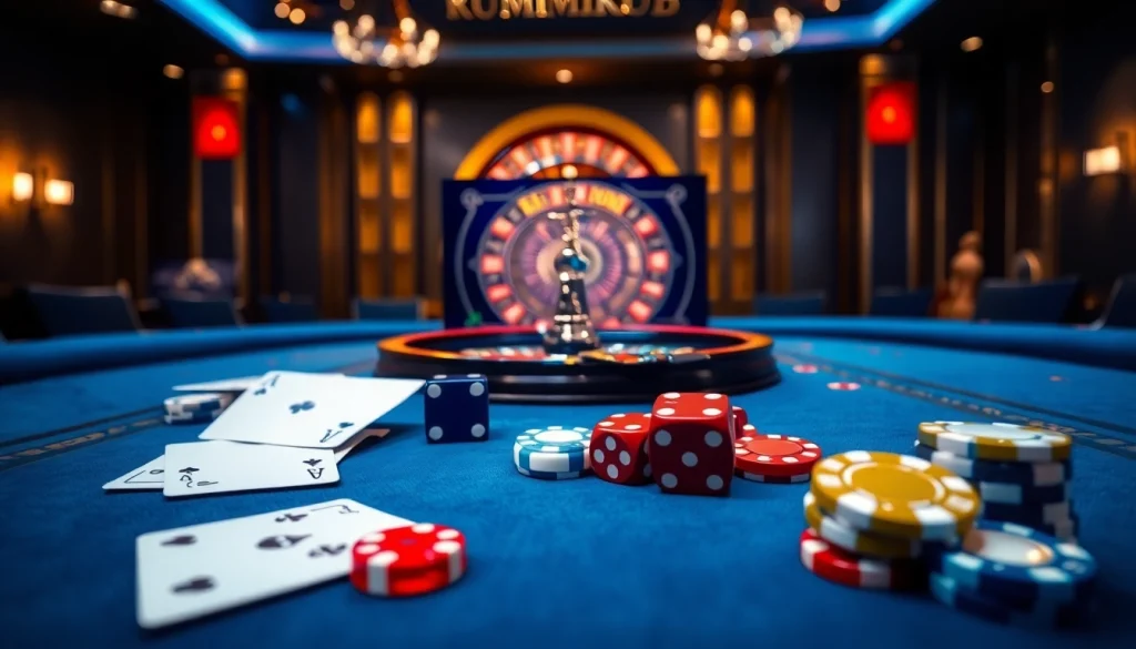 Experience רמיקוב אונליין excitement in a luxurious casino setting with vibrant gaming elements.