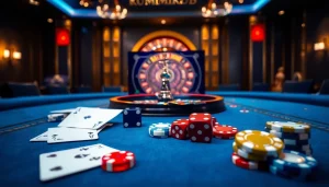 Experience רמיקוב אונליין excitement in a luxurious casino setting with vibrant gaming elements.