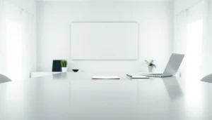 Enhance productivity with a tela branca white screen tool in a bright, minimal workspace.