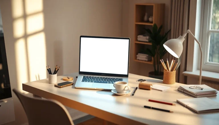 Using tela branca as a light source in a clean workspace for focus and creativity.