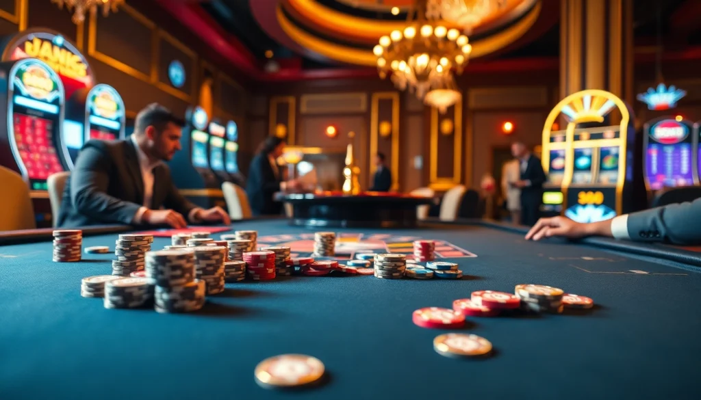 Players engaging in high-stakes poker at a lavish table with hidden wiki 2 themes, showcasing vibrant chips and intense focus.