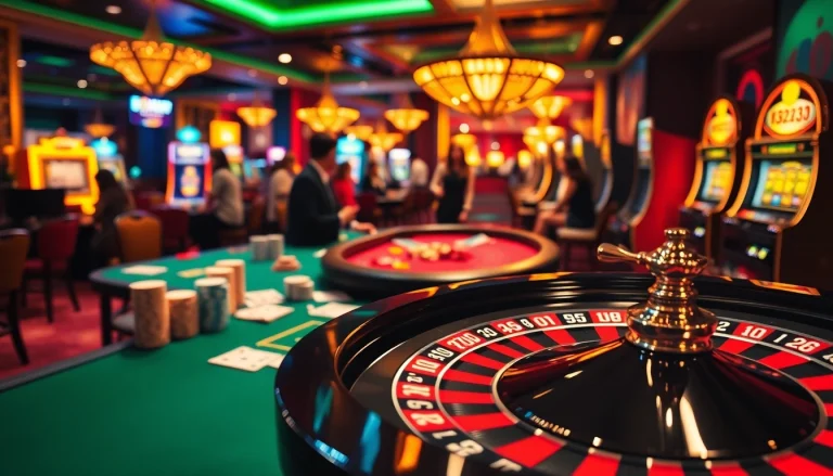 Players strategizing at a vibrant k9k9 casino table amidst excitement and gaming allure.