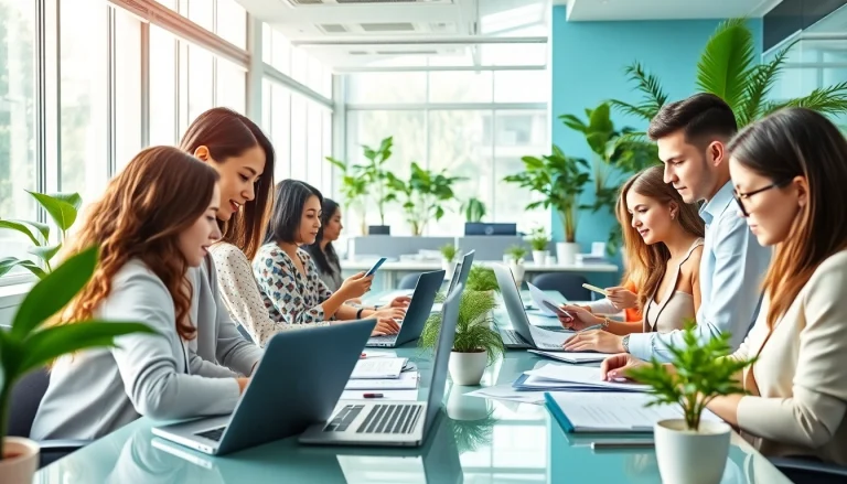 在现代工作空间中使用WPS Office进行协作的专业人士。