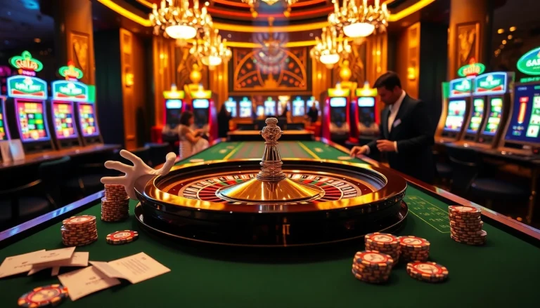 Players engaging in a thrilling roulette experience at BJ38 casino, surrounded by vibrant gaming elements.