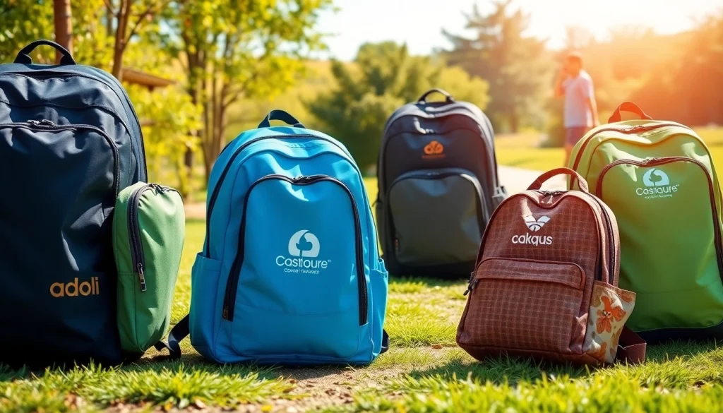 Kuprinės su logotipo spauda vaizduojamos ryškioje lauko aplinkoje, puikiai tinka reklaminei naudojimui.