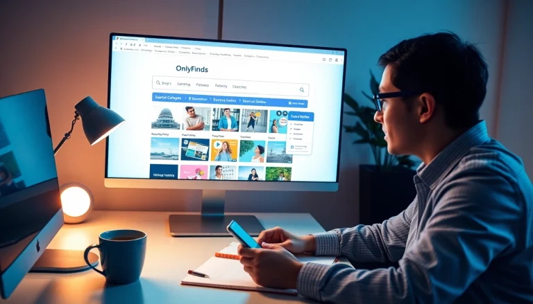 OnlyFans Search interface highlighted on a digital workspace, showcasing modern features for creator discovery.