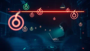 Explore the hidden wiki on the dark web, showcasing abstract digital elements and .onion symbols.