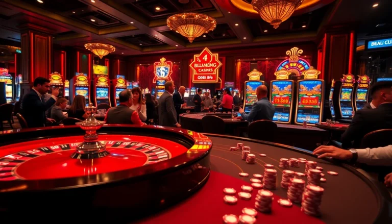 Experience gaming excitement at https://qq88.life/ with vibrant casino action featuring roulette, slot machines, and poker chips.