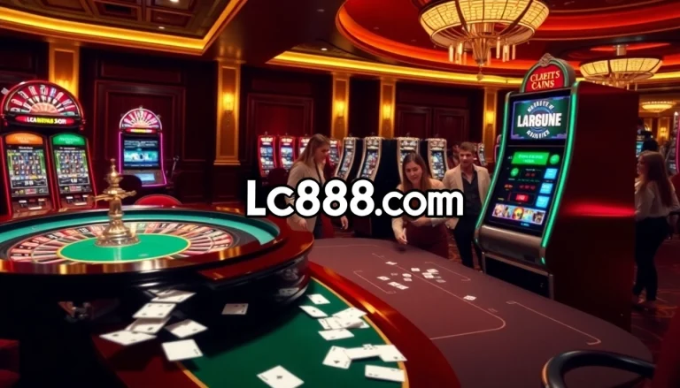 Experience the excitement of winning at Lc88.com with vibrant casino elements and a roulette table.