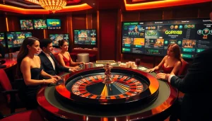 Experience the thrill of winning with Gopay88 Daftar at a vibrant casino with players and roulette.