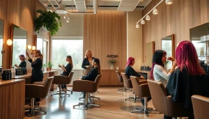 Omnia Salon features stylists providing custom haircuts using Aveda products in a serene environment.