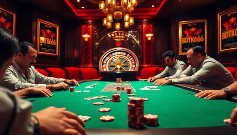 Experience high-stakes poker action at BDTK666 casino with vibrant gameplay and luxurious surroundings.