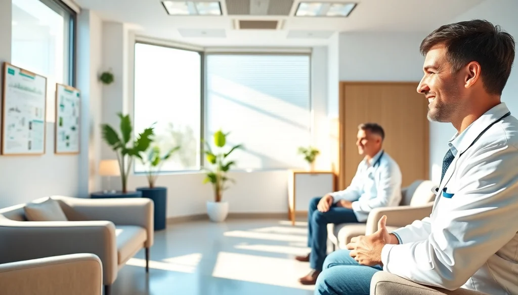 現代的なクリニック環境で、専門的なカウンセリングの場面を示す包茎手術 おすすめ