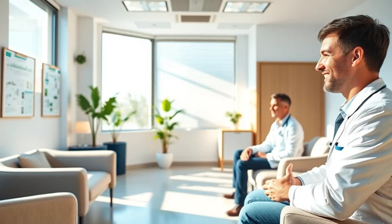 現代的なクリニック環境で、専門的なカウンセリングの場面を示す包茎手術 おすすめ