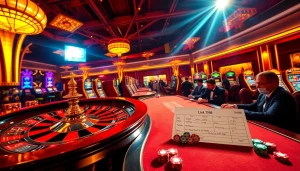 Experience the excitement of gambling with Link TK88 showcased on vibrant casino tables and slot machines.