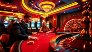 Exciting gameplay at iwin club poker table with vibrant chips and sophisticated casino atmosphere.
