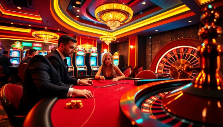 Exciting gameplay at iwin club poker table with vibrant chips and sophisticated casino atmosphere.
