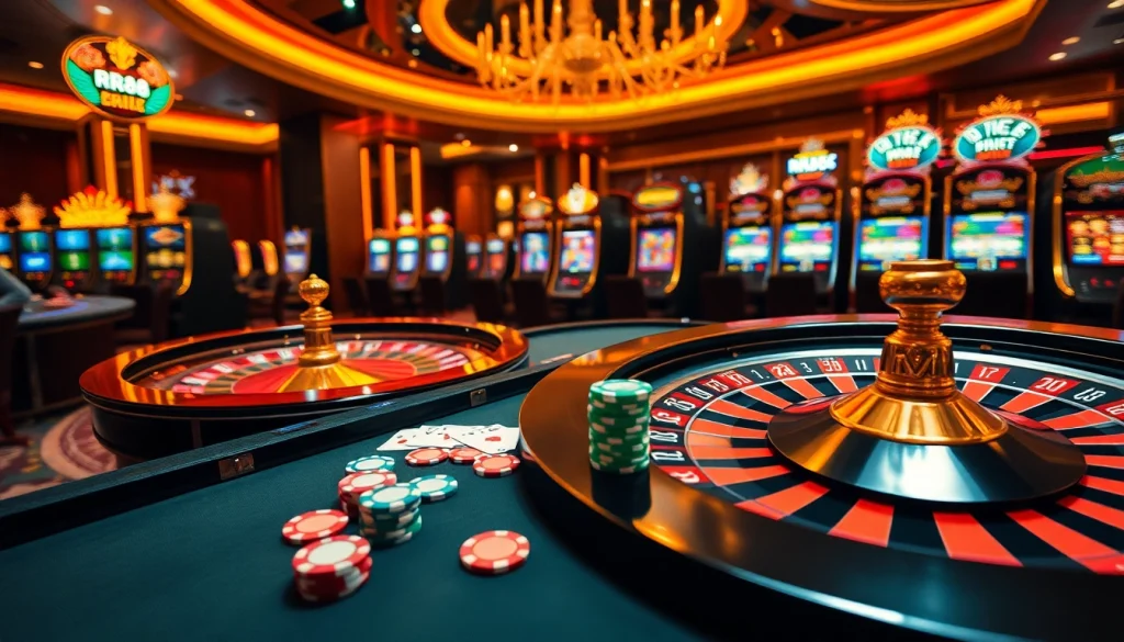 Experience thrilling gaming at RR88 online casino with colorful poker chips and roulette.