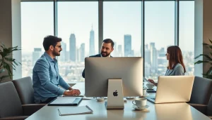 Engaged team of Quickplus Business Consultants collaborating in a modern office.