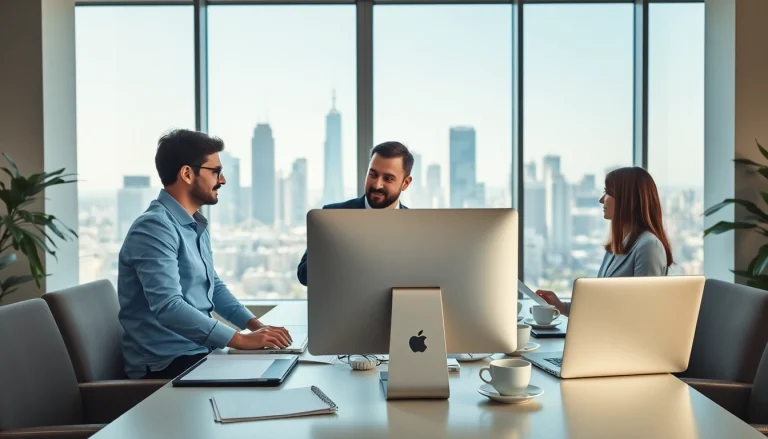 Engaged team of Quickplus Business Consultants collaborating in a modern office.